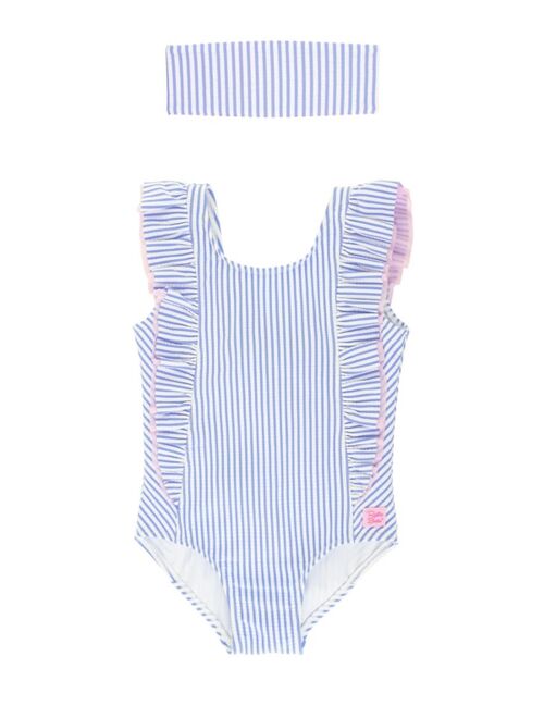 Rufflebutts Baby Girl's Waterfall Ruffled Swimsuit Swim Headband Set