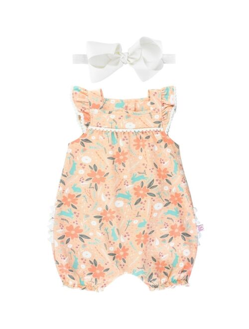 RuffleButts Baby Girl Happily Ever After Flutter Romper and Bow Headband Set