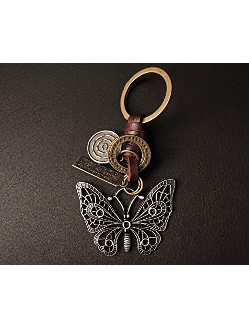 AuPra Leather Butterfly KeyChains Friend Gift Ideas Women Men Good Luck KeyRings Small Surprise Present