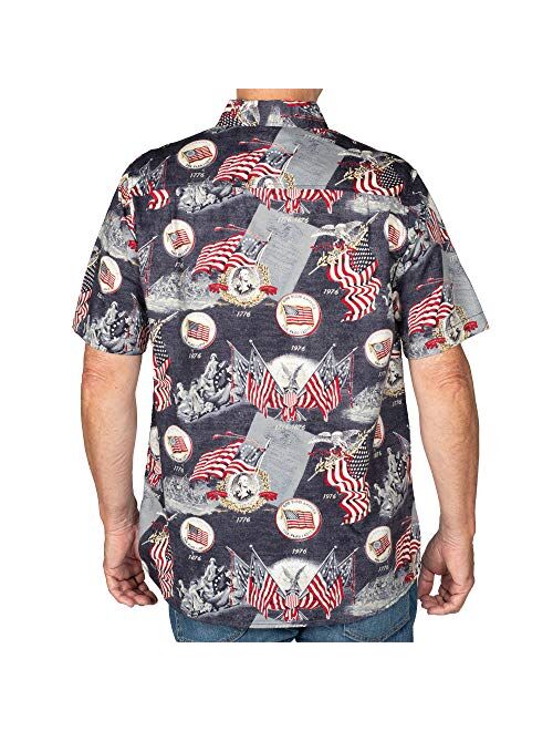 American Summer Men's Patriotic U.S.A. Print 100% Cotton Short Sleeve Button Down Shirt