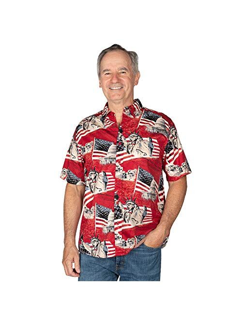 American Summer Men's Patriotic U.S.A. Print 100% Cotton Short Sleeve Button Down Shirt