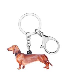 Acrylic Standing Brown Dachshund Dog Keychains Key Rings Pets Jewelry Women Charms Gift