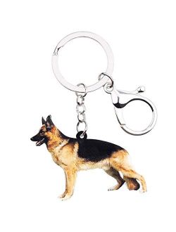 Acrylic German Shepherd Dog Keychains Key Ring Car Purse Bags Pets Lover Charms Gifts