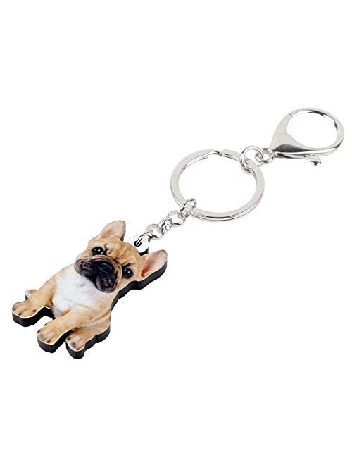 Bonsny Acrylic French Bulldog Keychains Key Ring Car Purse Bags Pets Lover Charms Gifts