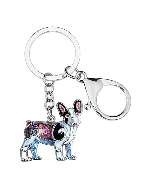 BONSNY Enamel Metal French Bulldog Keychains For Women Kids Car Purse bag Rings Charms Pets Gift