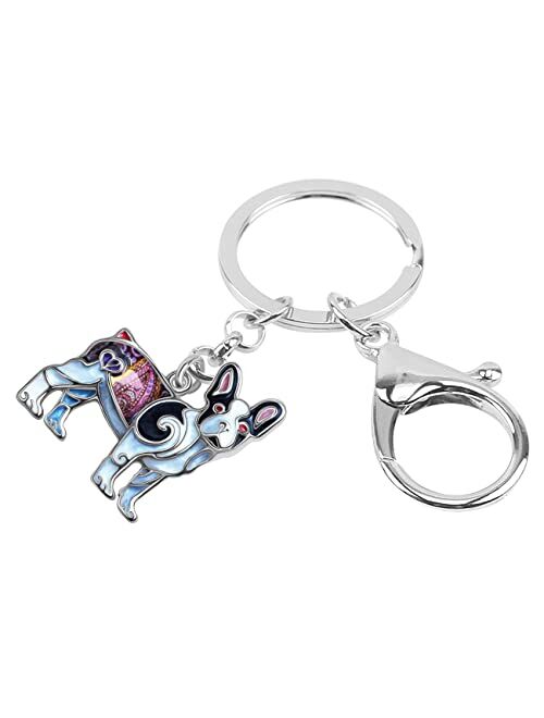 BONSNY Enamel Metal French Bulldog Keychains For Women Kids Car Purse bag Rings Charms Pets Gift