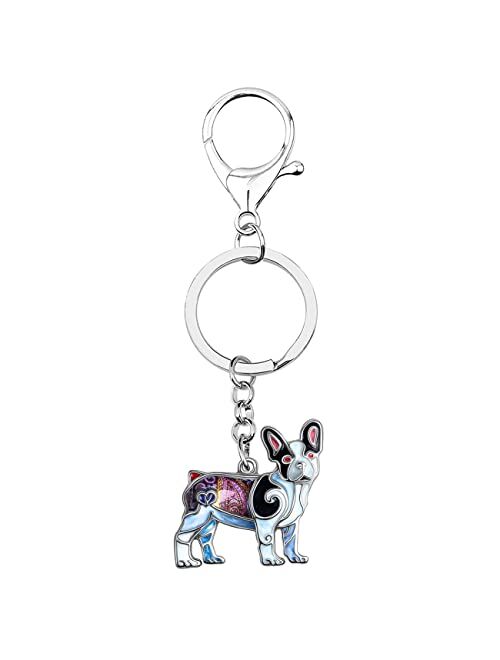 BONSNY Enamel Metal French Bulldog Keychains For Women Kids Car Purse bag Rings Charms Pets Gift