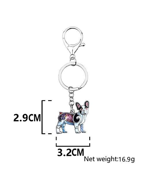 BONSNY Enamel Metal French Bulldog Keychains For Women Kids Car Purse bag Rings Charms Pets Gift