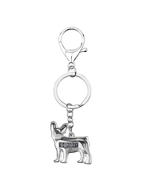 BONSNY Enamel Metal French Bulldog Keychains For Women Kids Car Purse bag Rings Charms Pets Gift