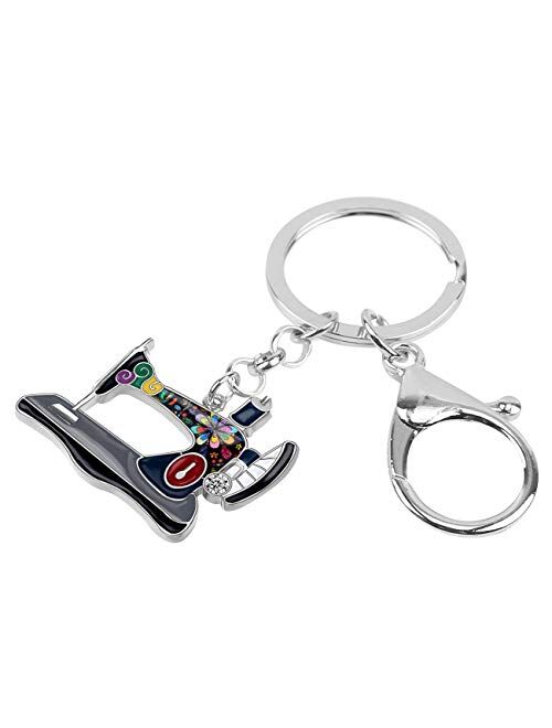BONSNY Enamel Metal Novelty Sewing Machine Key Chains For Women Girl Gift Car Purse bag Rings Charms