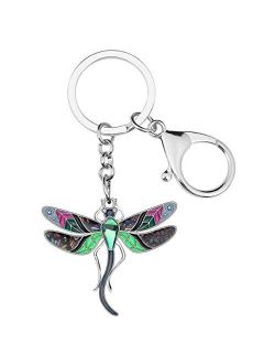 Enamel Alloy Rhinestone Floral Dragonfly Keychains Gifts for Women Key Car Purse Bags Charms Nature Design