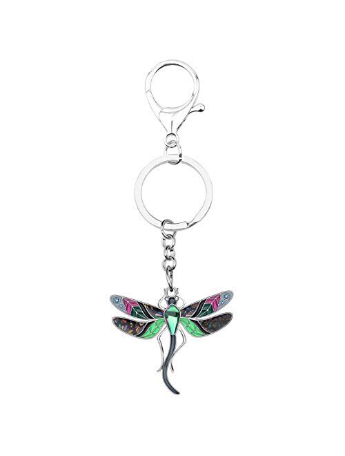 Bonsny Enamel Alloy Rhinestone Floral Dragonfly Keychains Gifts for Women Key Car Purse Bags Charms Nature Design