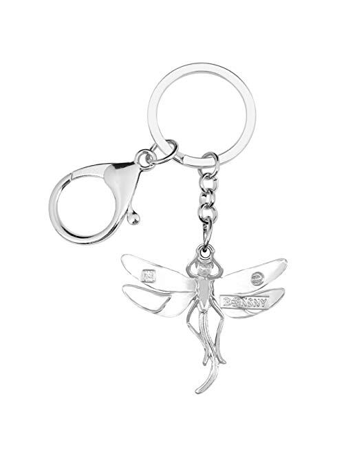 Bonsny Enamel Alloy Rhinestone Floral Dragonfly Keychains Gifts for Women Key Car Purse Bags Charms Nature Design