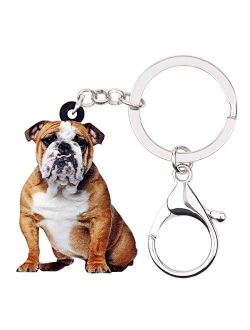 Acrylic Brown British Bulldog Keychains Key Ring Car Purse Bags Pets Lover Dog Animal Gifts
