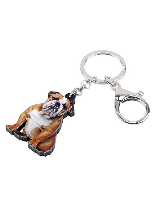 Bonsny Acrylic Brown British Bulldog Keychains Key Ring Car Purse Bags Pets Lover Dog Animal Gifts
