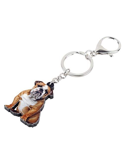 Bonsny Acrylic Brown British Bulldog Keychains Key Ring Car Purse Bags Pets Lover Dog Animal Gifts