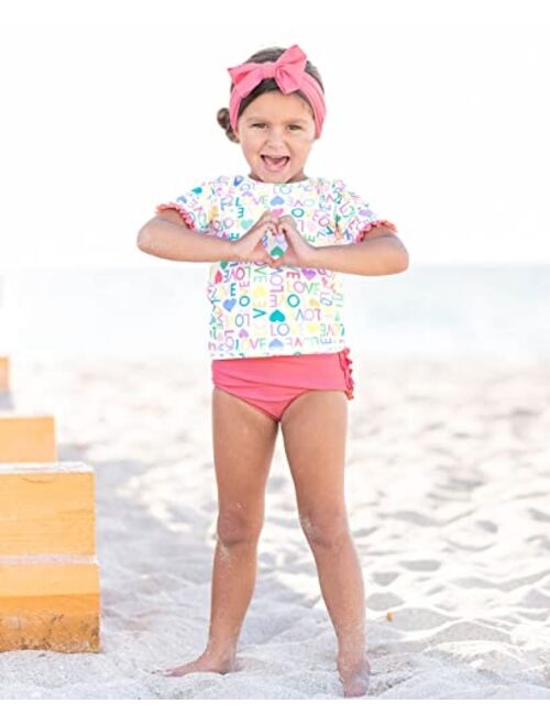 RuffleButts Baby/Toddler Girls UPF 50+ 2-Piece Short Sleeve Rash Guard Bikini w/Ruffles