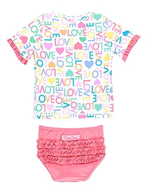 RuffleButts Baby/Toddler Girls UPF 50+ 2-Piece Short Sleeve Rash Guard Bikini w/Ruffles