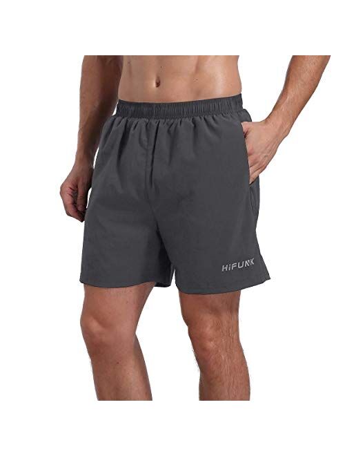 Hifunk Mens Workout Running Shorts 5 Inch Inseem Quick Dry Gym Athletic Training Shorts with Liner and Zipper Pocket