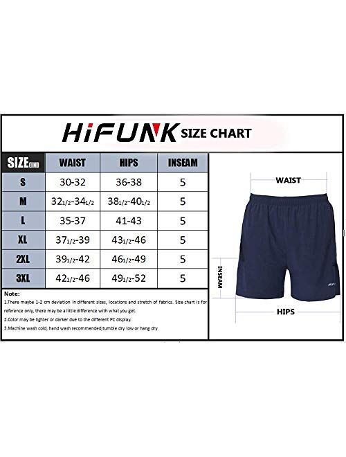 Hifunk Mens Workout Running Shorts 5 Inch Inseem Quick Dry Gym Athletic Training Shorts with Liner and Zipper Pocket