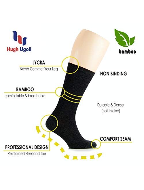 Hugh Ugoli Bamboo Women Socks, Soft Thin Crew Socks for Trouser, Dress, Business, Casual - 3 Pairs, Shoe Size: 6-9/9-12
