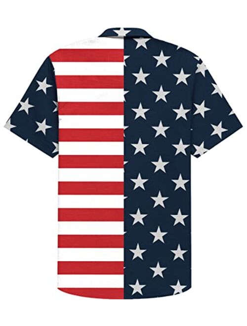 Arvilhill Men's July 4th American Flag Short Sleeve Button Down Shirt
