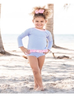 Baby Girls Long Sleeve Rash Guard Swimsuit, 2-Piece Set