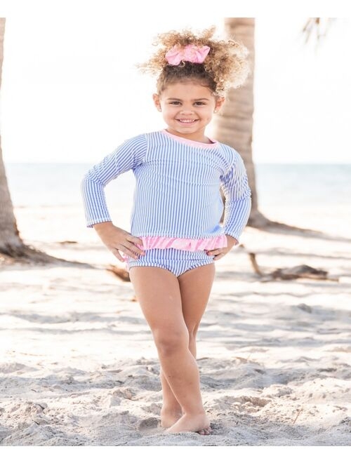 RuffleButts Baby Girls Long Sleeve Rash Guard Swimsuit, 2-Piece Set