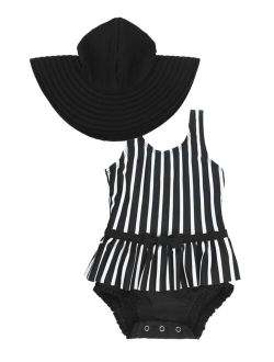 Baby Girls Skirted 1-Piece Swim Hat Set