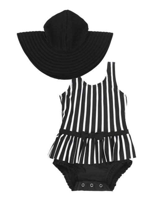 RuffleButts Baby Girls Skirted 1-Piece Swim Hat Set