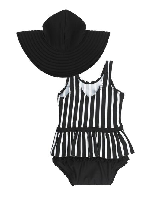 RuffleButts Baby Girls Skirted 1-Piece Swim Hat Set