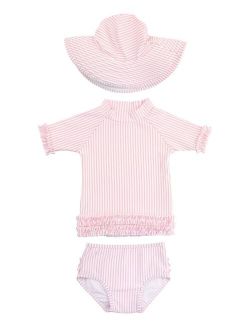 Baby Girls Seersucker Rash Guard Swimsuit Swim Hat Set, 2 Piece