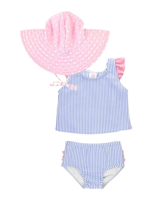 RuffleButts Baby Girls Tulip Tankini Swimsuit with Hat, 3-Piece Set