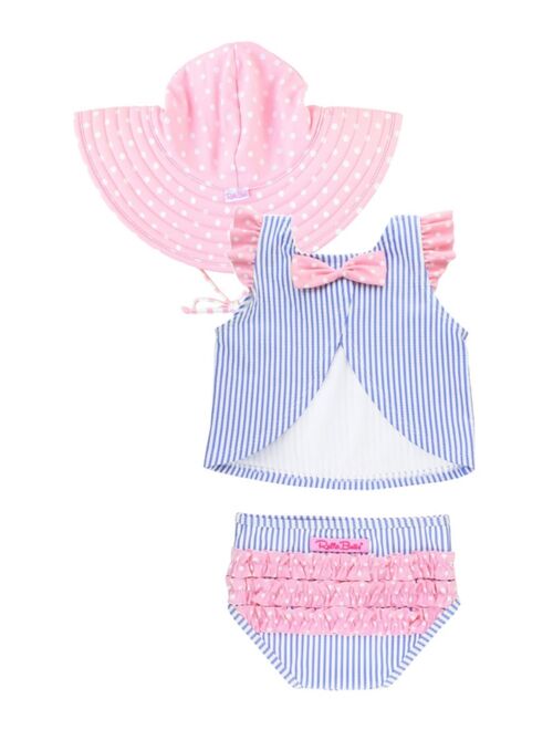 RuffleButts Baby Girls Tulip Tankini Swimsuit with Hat, 3-Piece Set