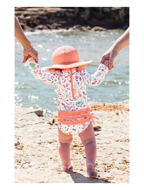 Rufflebutts Baby Girls Long Sleeve Rash Guard Swimsuit Swim Hat Set