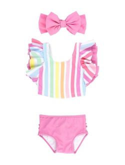 Baby Girls Butterfly Tankini Swimsuit with Headband, 3-Piece Set