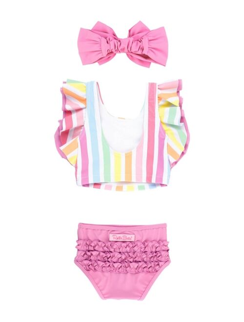 RuffleButts Baby Girls Butterfly Tankini Swimsuit with Headband, 3-Piece Set