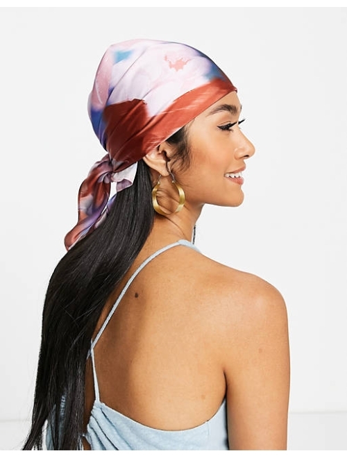 ASOS DESIGN recycled polysatin medium headscarf in smudged floral print in multi