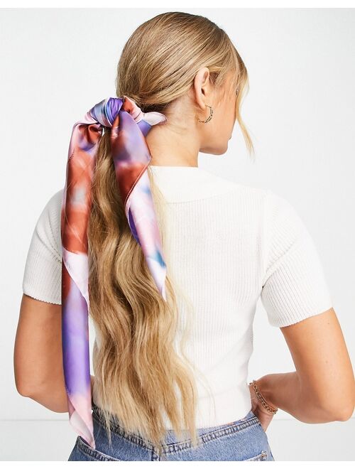 ASOS DESIGN recycled polysatin medium headscarf in smudged floral print in multi