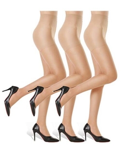 G&Y 3 Pairs Women's Sheer Tights - 20D Control Top Pantyhose with Reinforced Toes