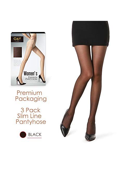 G&Y 3 Pairs Women's Sheer Tights - 20D Control Top Pantyhose with Reinforced Toes