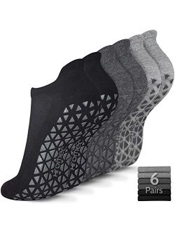 Hromec Non Slip Yoga Socks with Grips for Pilates, Ballet, Barre, Barefoot, Hospital Anti Skid Socks for Women and Men