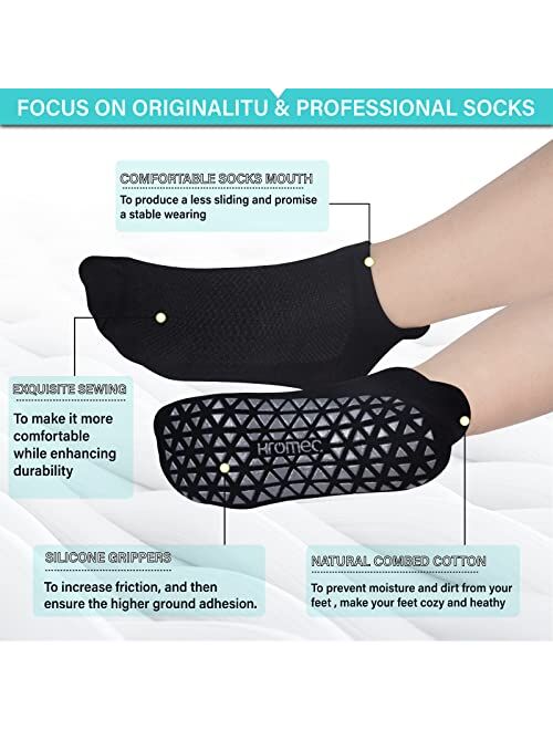 Hromec Non Slip Yoga Socks with Grips for Pilates, Ballet, Barre, Barefoot, Hospital Anti Skid Socks for Women and Men