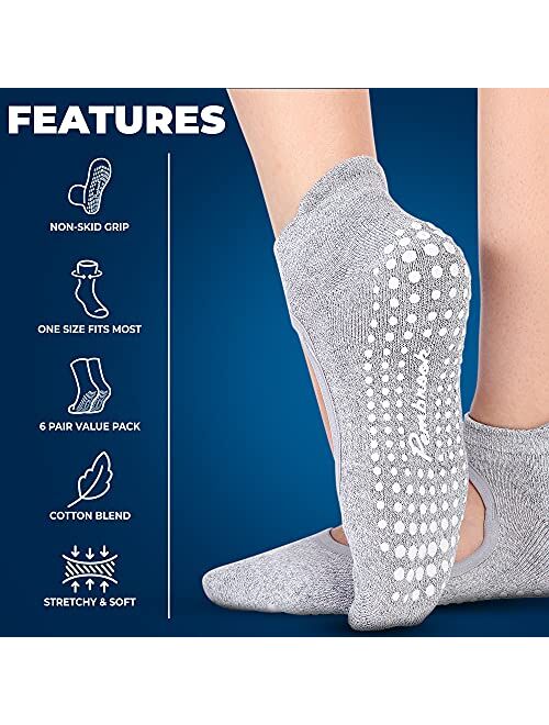 Pembrook 6 Pairs Barre Socks with Grips for Women - Non-Slip Pure Barre Socks | Sticky Socks Barre | Yoga Pilates Socks