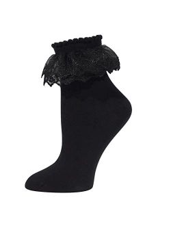 RMSWEETYIL Lace Ruffle Frilly Socks for Women, Cotton Lace Ankle Socks
