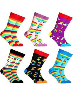 Vicenpal 6 Pairs LGBT Pride Socks Novelty Rainbow Striped Socks, Colorful Striped Socks Gifts for Women Men, Fun Dress Crew Socks