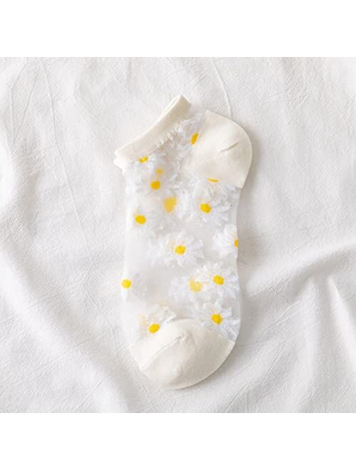 kitgaga Crystal Tulle Summer Socks Womens Sheer Mid Tube socks Transparent Thin Mesh Lace Elastic Jacquard Glass Socks