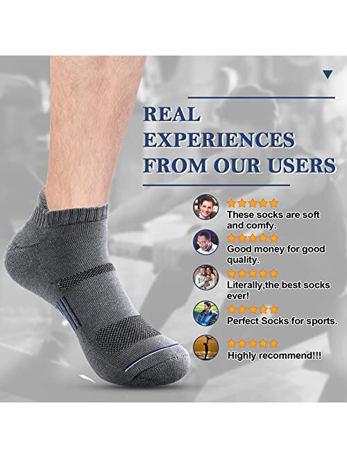 Yeblues 6 Pack Ankle Socks for Men - Athletic Cushioned Low Cut Tab Breathable Socks With Arch Support for Running Hiking Cycling (One size fits 6-12)