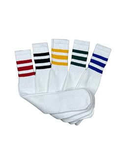 SuNi Apparel Striped Tube Socks Men - White Over The Calf Tube Socks Women - Athletic Retro Triple Stripe Knee High Sock
