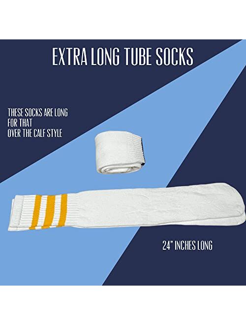 SuNi Apparel Striped Tube Socks Men - White Over The Calf Tube Socks Women - Athletic Retro Triple Stripe Knee High Sock